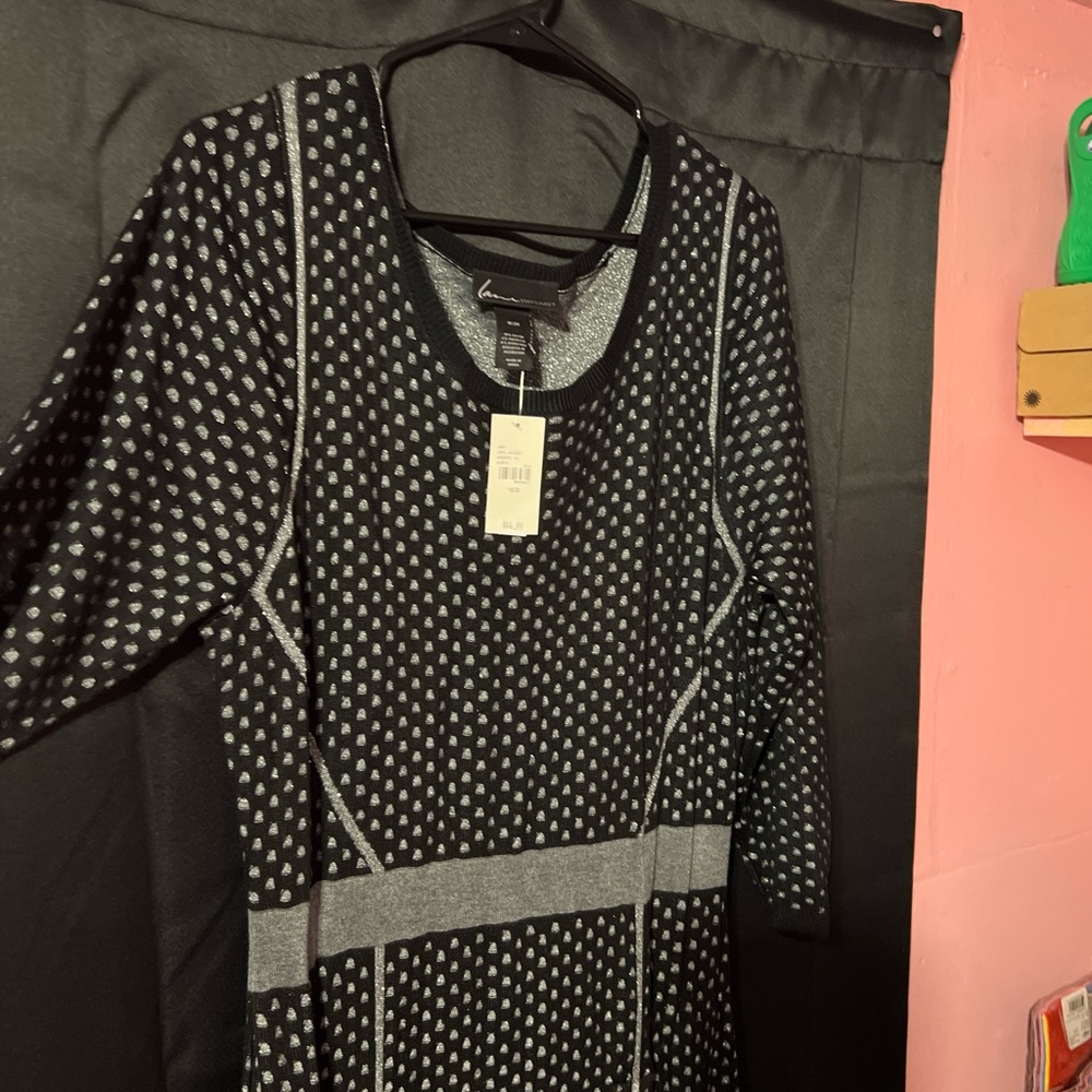 Lane Bryant Black and Gray Long Sleeve Dress